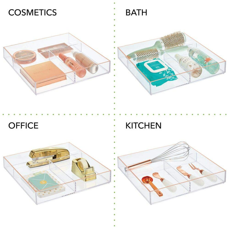 [Australia] - mDesign Wide Makeup Organizer for Bathroom Drawers, Vanity, Countertop - Storage Bins for Makeup Brushes, Eyeshadow Palettes, Lipstick, Lip Gloss, Blush, Concealers - 12" x 12" - Clear/Rose Gold 12 x 12 x 2 