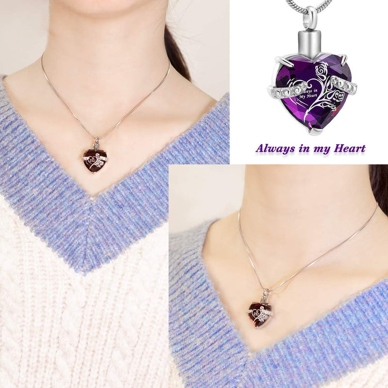 [Australia] - LYFML Heart Crystal Cremation Jewelry Urn Necklace for Ashes, Keepsake Pendant Made of Titanium Steel Support for Customization, Come with Filling Kit Purple 