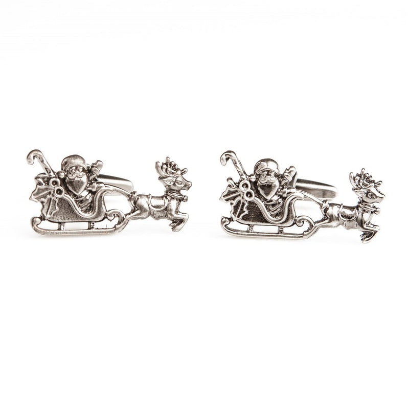 [Australia] - MRCUFF Santa Claus Christmas Reindeer Sleigh Pair Cufflinks in a Presentation Gift Box & Polishing Cloth 