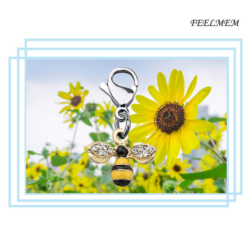 [Australia] - FEELMEM Little Honeybee Zipper Pull Cute Crystal Yellow Bee Pendant Clip on Charm Bee Jewelry Gift for Bee Lover Honey Beekeeper silver 