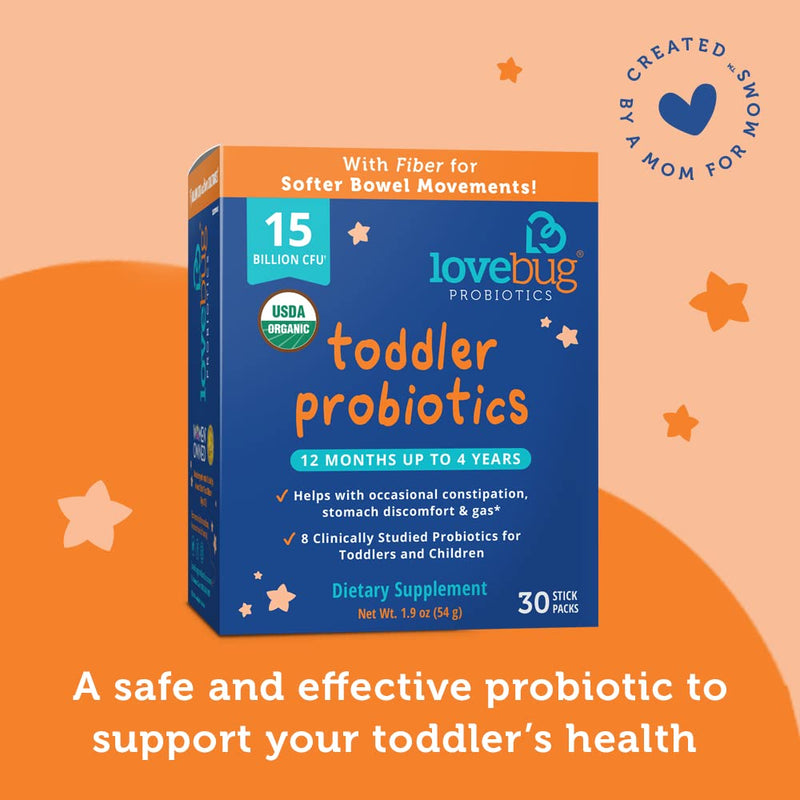 [Australia] - Lovebug Award Winning Probiotic for Toddlers & Kids | Multi-Strain 15 Billion CFU | Easy-to-Take Powder | Sugar Free | Ages 12 Months to 4 Years | 30 Packets 