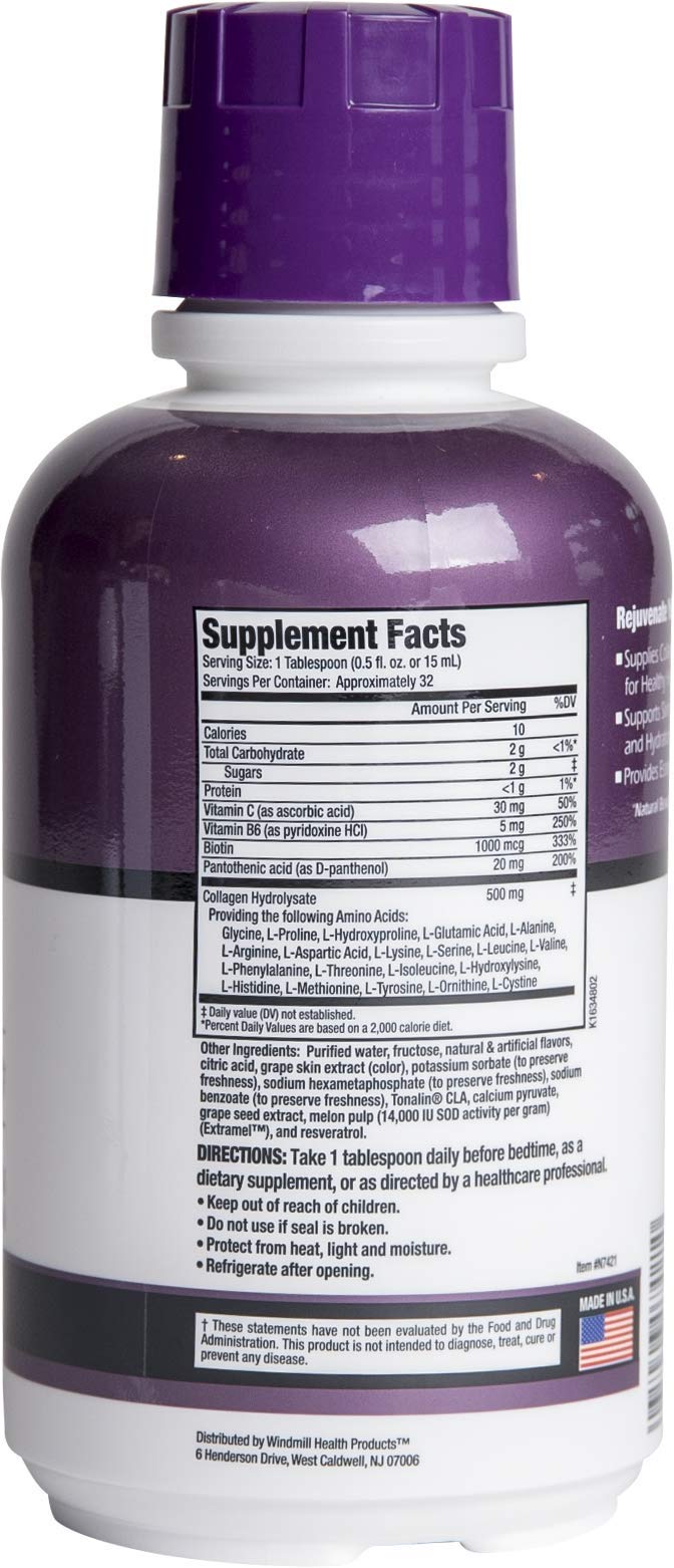 [Australia] - Rejuvicare Liquid Collagen Beauty Formula with Amino Acids, Protein and Biotin, Delicious Grape Flavor, Purple 16 oz ,32 servings 16 Fl Oz (Pack of 1) 