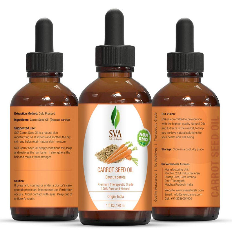 [Australia] - SVA Organics Carrot Seed Carrier Oil 1 Oz Pure Cold Pressed Undiluted Therapeutic Grade Nourishing Oil for Face, Skin & Hair Care, 