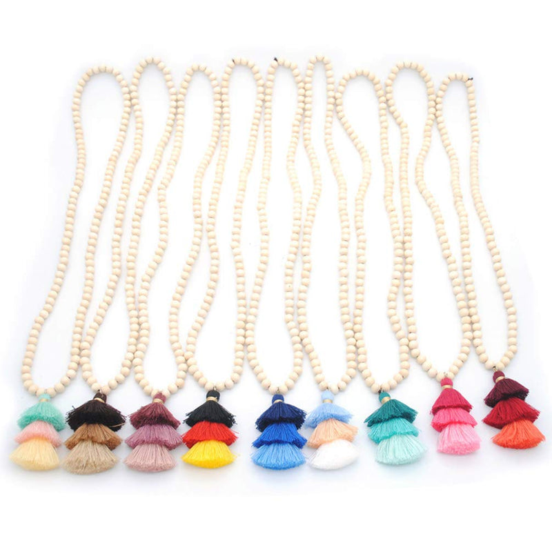 [Australia] - chaomingzhen Bohemian Long Necklace Pendant Tiered Layered Tassel Thread Fringe Beads Chain for Women Girls Red 