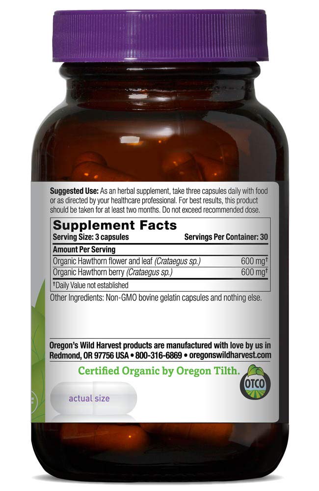 [Australia] - Oregon's Wild Harvest, Certified Organic Hawthorn Capsules for Natural Health, 1200 MGS, 90 Ct 