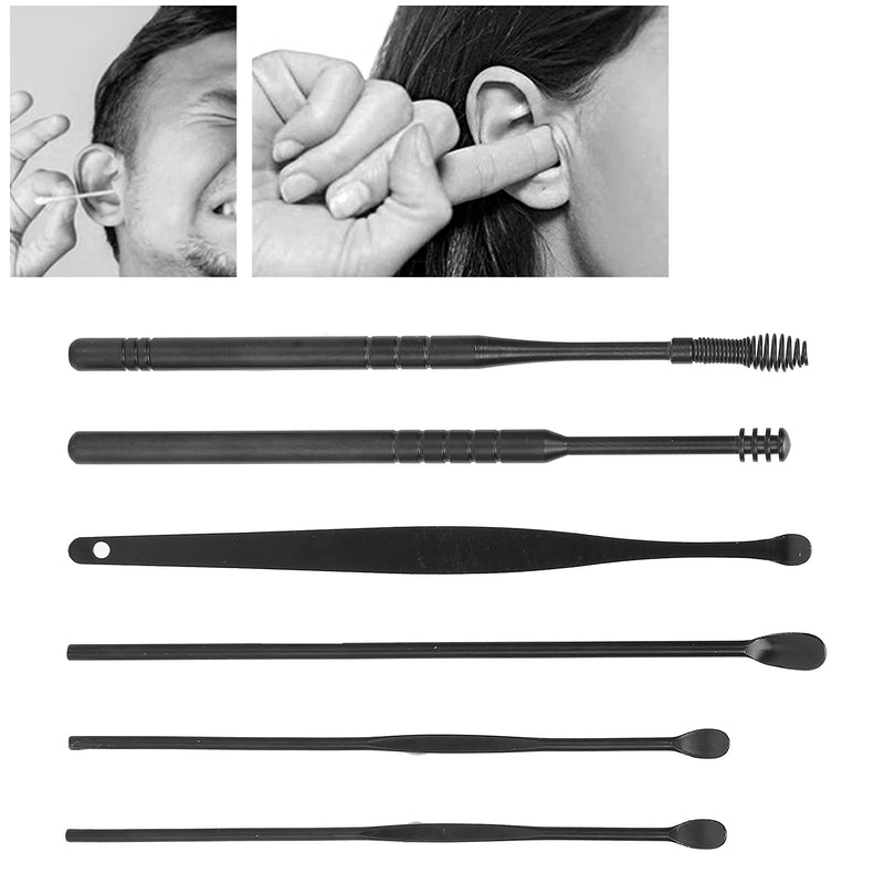 [Australia] - Ear Wax Removal Kit, 6-in-1 Ear Pick Tools Reusable Ear Cleaner Reusable Ear Cleaner Ear Wax Removal Tool Stainless Steel Ear Wax Remover with Storage Box(black) 