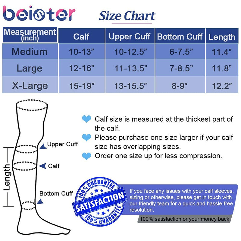 [Australia] - Beister 1 Pair Calf Compression Sleeves for Women & Men, Footless Shin Splint Leg Support Socks for Pain Relief, Recovery, Running, Travel, Cycling Nurse Black XL 