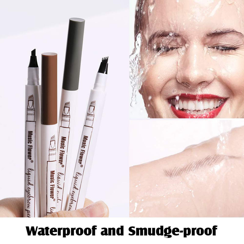 [Australia] - Music Flower Tattoo Brow Liquid Eyebrow Pen with Micro-Fork Tip, Microblading Pencil Fine Sketch, Smudge-proof Long Wear Natural Looking Chestnut 