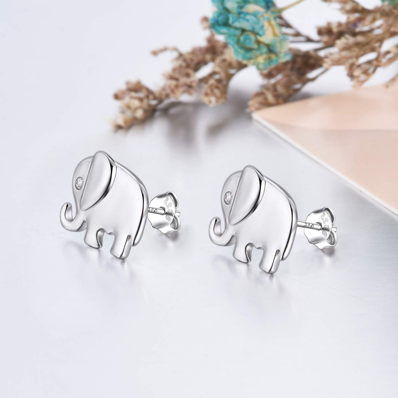 [Australia] - Elephant Jewelry 925 Sterling Silver Lucky Elephant Stud Earrings, Elephant Family Necklace for Women Elephant 2 
