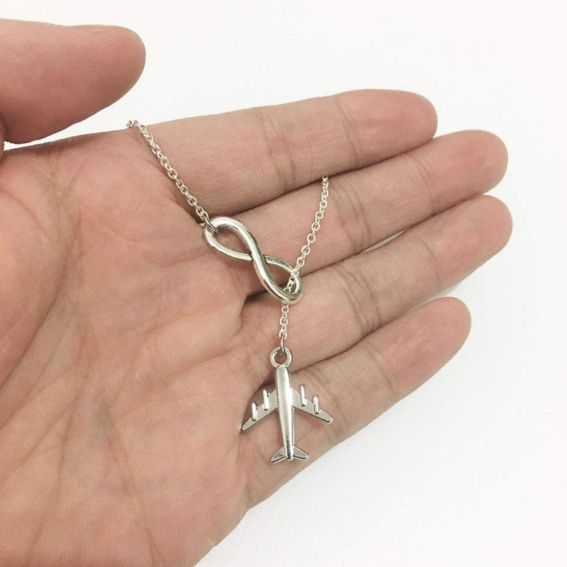 [Australia] - Elegant Cute Flying Airplane Handcuffs Infinite Y-Shape Pendant Necklace Punk Jewelry for Women and Girl Airplane Necklace 