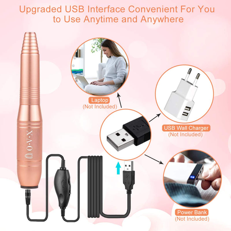 [Australia] - Porfessional Acrylic Nail Drill, USB Electric Nail Drill Machine, Portable Electrical Nail File Kit for Gel Nails and Home Salon, Manicure Pedicure Polishing Shape Tools, Gold 