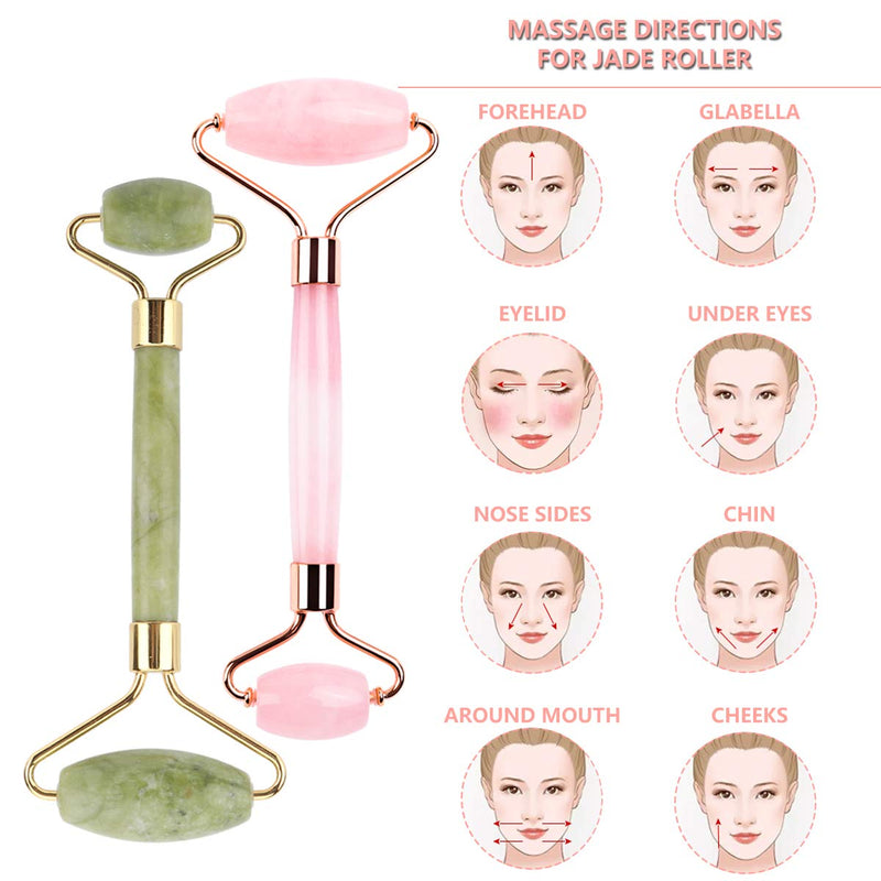 [Australia] - Deciniee Jade Roller for Face,Gua Sha Massage Tool,Rose Quartz Jade Roller and Gua Sha 6 in 1 Face Massager Women Gift Set,Anti-Aging Authentic Facial Beauty Roller-Rejuvenate Skin and Remove Wrinkles 