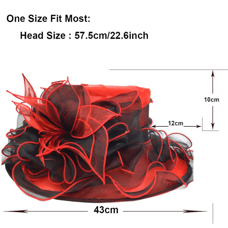 [Australia] - Women Kentucky Derby Church Dress Fascinator Wide Brim Tea Party Wedding Hats S042b S037-red 