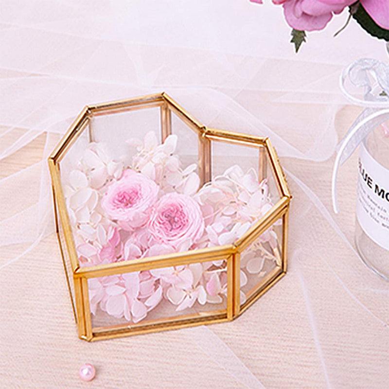 [Australia] - Gold Glass Jewelry Box Small, Handmade Heart-Shaped Wedding Decorative Box Ring Earring Storage Box for Desktop, Dresser, Bathroom and Home Decor 