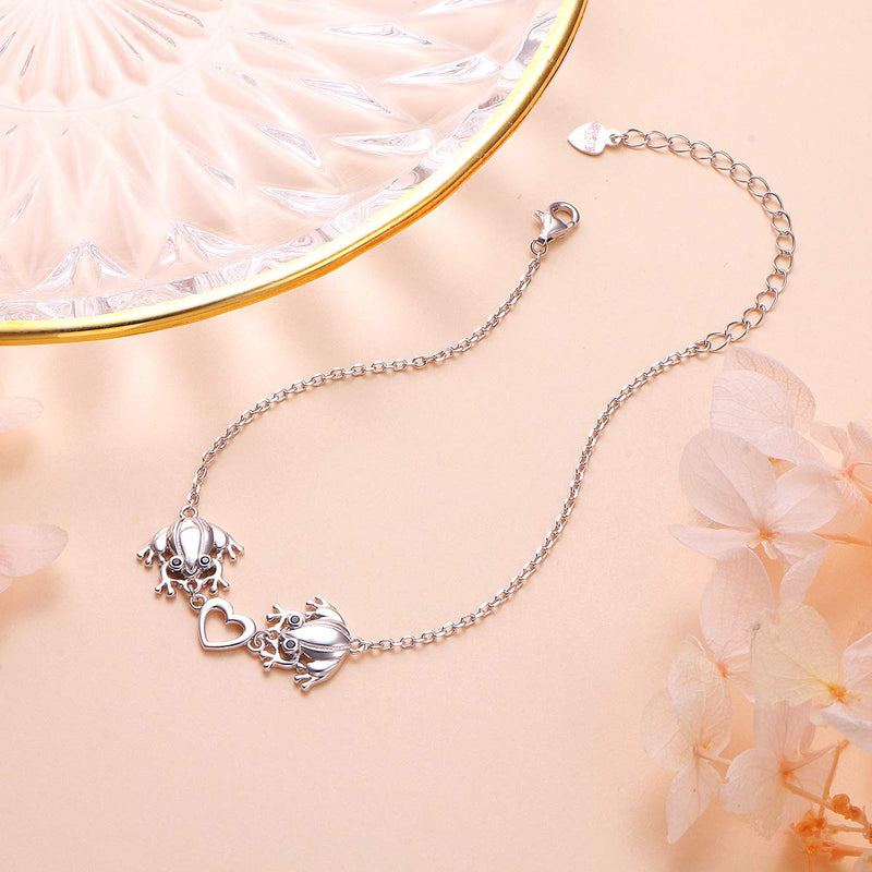 [Australia] - S925 Sterling Silver Frog Heart Necklace Ring Bracelet Earrings Jewelry Set for Women Girl Christmas Gift Anklet 