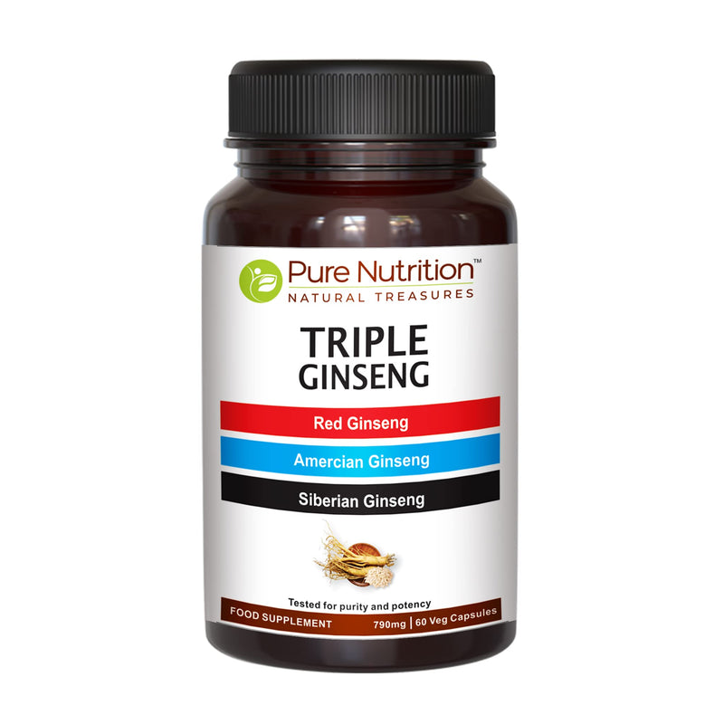 [Australia] - Pure Nutrition Triple Ginseng - an Unique and Effective Combination of Red Ginseng, American Ginseng and Siberian Ginseng. 790mg per Capsule | 60 Veg Caps Pack 60 Count (Pack of 1) 