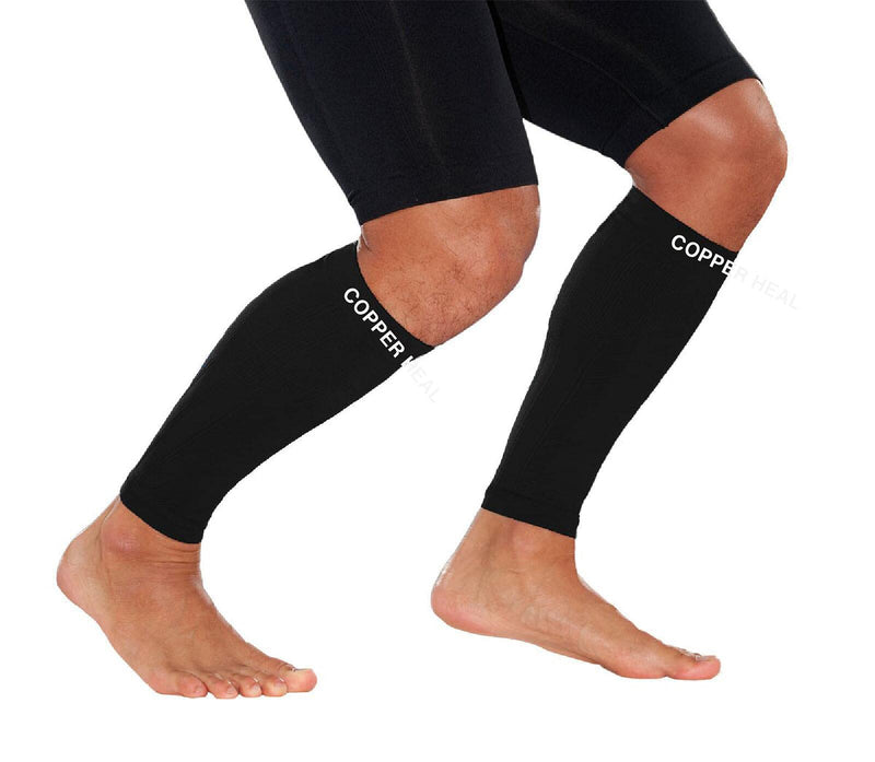 [Australia] - COPPER HEAL Calf Copper Compression Sleeves (1 Pair) for Exercise Sport Recovery - Calf Muscle Strains Shin Splints Leg Socks Men and Women Calfs Sleeve Guard for Running Mens Guards Large (2 Count) 