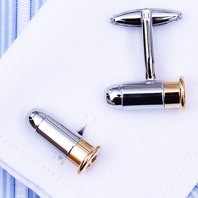 [Australia] - BXLE by Cool Shooting Bullets Cuff Links & Stickpin Bar Set - Gun Shot Cufflinks Tie Clip - Gift Boxed Necktie Pins Shirt Studs for Sports Hunting Cartridge Shells Gamer Tie Clip + Cufflinks 