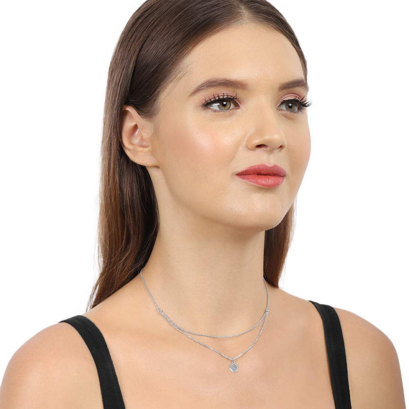 [Australia] - Vanbelle Rhodium Plated 925 Sterling Silver Layered Choker Necklace with Disc Charm for Women and Girls 