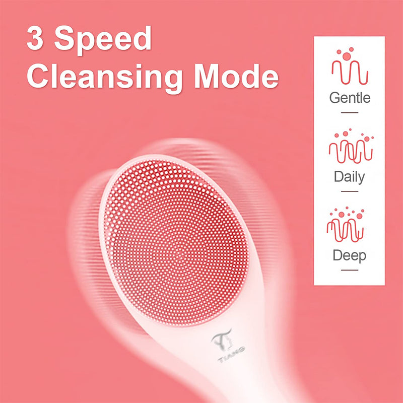 [Australia] - Sonic Facial Cleansing Brush, Rechargeable Waterproof Silicone Face Exfoliating Brush Advanced Portable Handheld Face Scrubber Brush Face Cleansing Device with 3 Speed | 42‚ÑÉ Heated Massage 