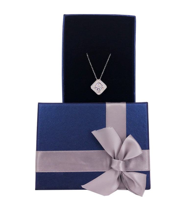 [Australia] - with Box - Pendant Necklace White Gold Plated Sterling Silver with Cubic Zirconia(Not Diamond) & Cable Chain for Women & Girls 