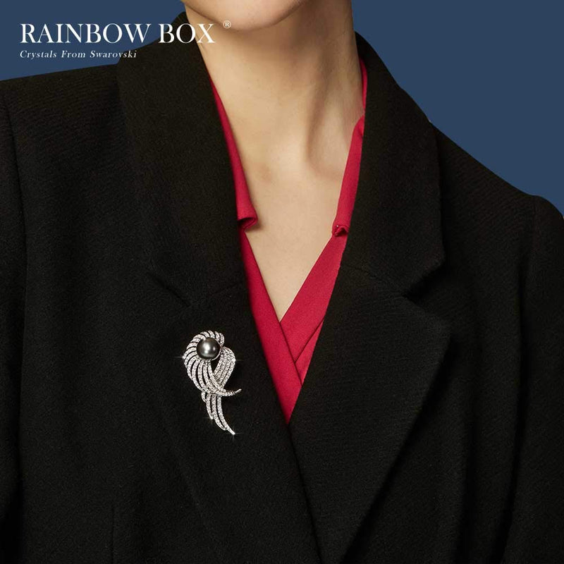 [Australia] - Rainbow Box Brooch Pins for Women,Black Pearl Zircon Jewelry Women's Brooches & Pins Black 