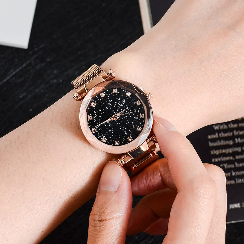 [Australia] - UPSPIRIT Women’s Rose Gold Analog Watch Starry Sky Stainless Steel Quartz Ladies Magnetic Band Simple Fashion Watches 35mm 