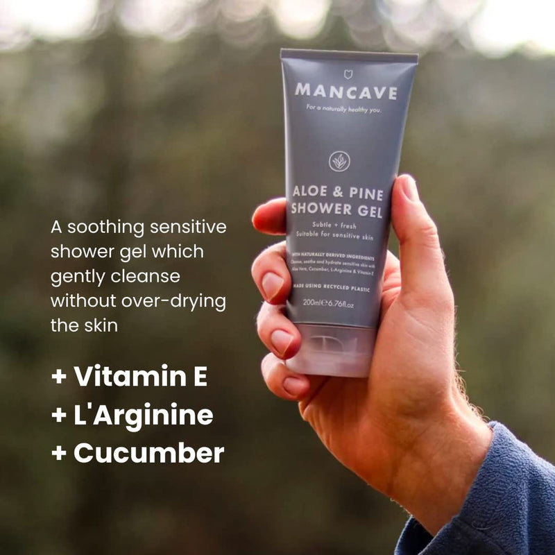 [Australia] - ManCave Aloe + Pine Shower Gel 200ml for Men, Suitable for Sensitive Skin, Natural Formulation, Vegan Friendly, Tube made from Recycled Plastics 