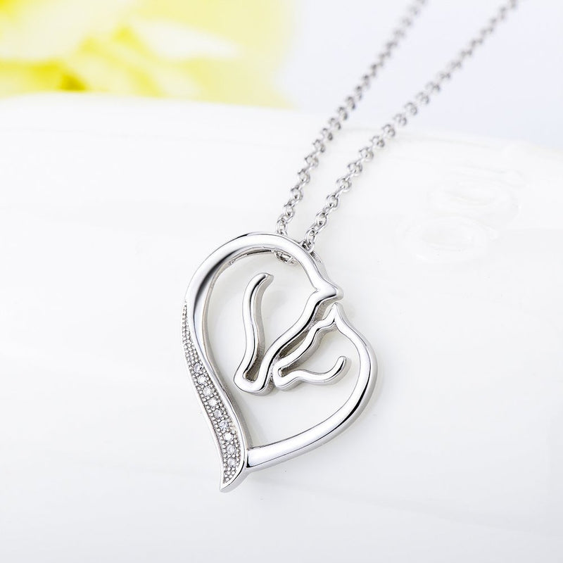 [Australia] - Sterling Silver Necklace Mother and Child Love Heart Horse Pendant Necklace 18" 