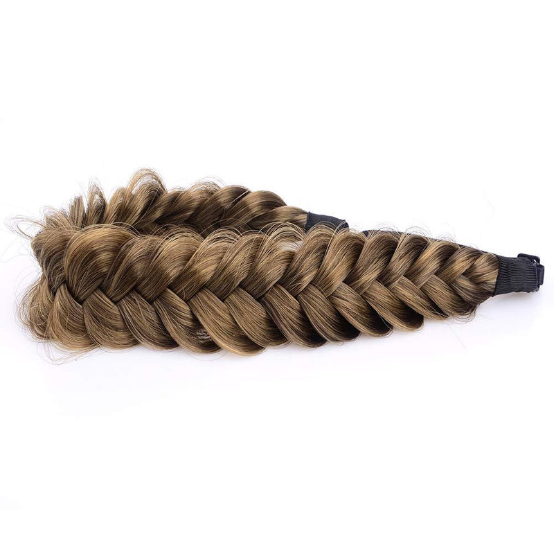 [Australia] - BOBIYA Messy Wide 2 Strands Synthetic Hair Braided Headband Classic Chunky Plaited Braids Elastic Stretch Hairpiece Women Girl Beauty Boho accessory, 62g (Claybank) Claybank 