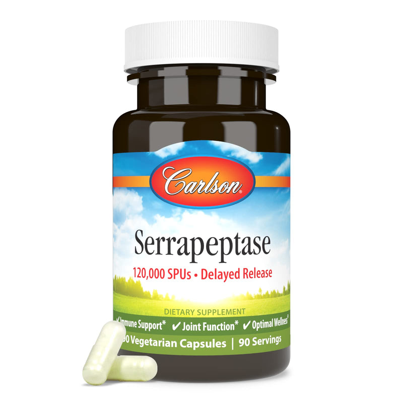 [Australia] - Carlson - Serrapeptase, 120000 SPUs - Delayed Release, Immune Support, Joint Function & Optimal Wellness, 90 Vegetarian Capsules 
