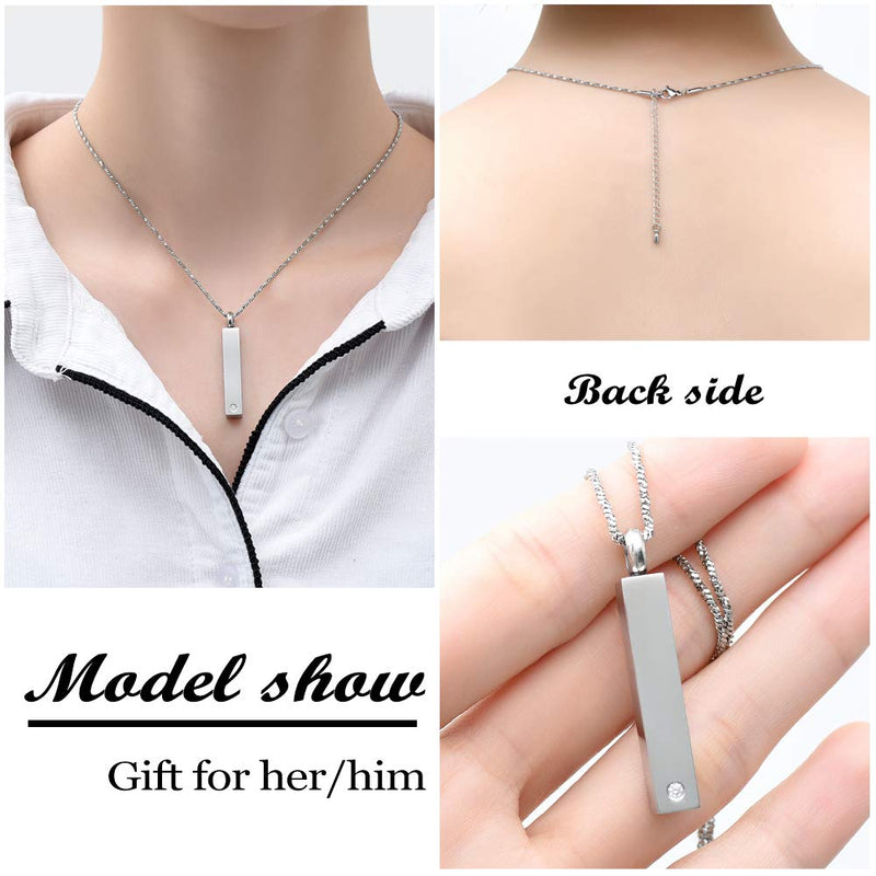 [Australia] - Yinplsmemory Cremation Urn Necklace for Ashes Holder Stainless Steel Cube Bar Urn Locket Pendant Necklace that Holds Ashes Jewelry Silver 