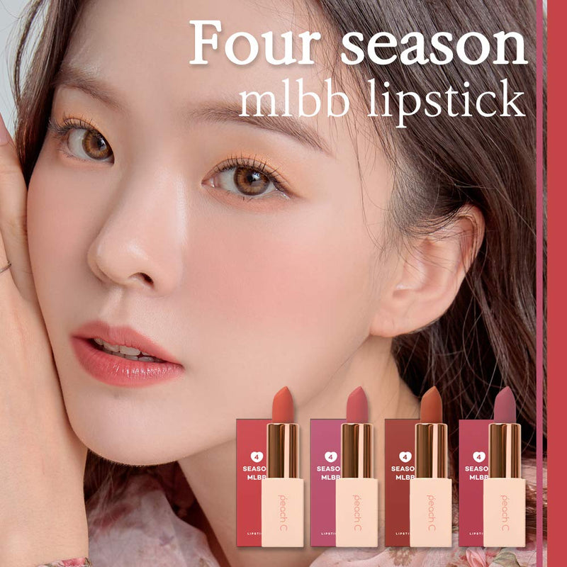 [Australia] - Peach C 4Season MLBB Korean Lipstick – Semi-Matte Lipstick – Silky Finish and Moisturizing Effect – Lightweight and Rich Velvet Texture – Highly-Pigmented Lip Sticks – Long-Lasting Effect (April Shower) April Shower 