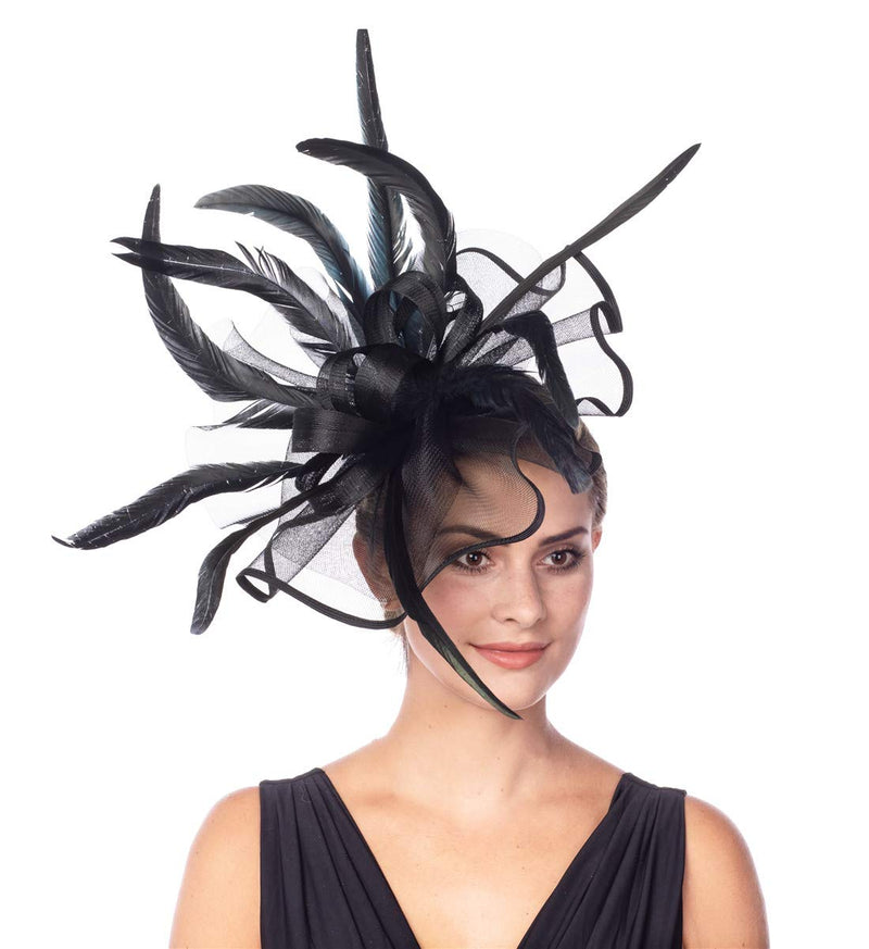 [Australia] - Lucky Leaf Girl Lady Hat Headwear Organza Church Feather Clip Fascinators Hat Wedding Party Kentucky Derby Cap for Women 5-black 