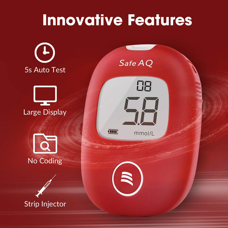 [Australia] - sinocare Diabetes Testing Kit, Blood Sugar Tester, Blood Glucose Monitor Safe AQ Smart with Test Strips x 50 & Lancets x 50 & Case for UK Diabetics -in mmol/L, Voice Only Test Kit - Smart 