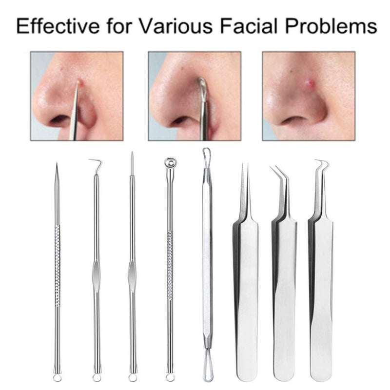 [Australia] - Pinkiou Blackhead Removers Comedone Pimple Removal Extractors Acne Blemish Needles Tool Kit Nose Face Skincare, 8-in-1 with Metal Case 