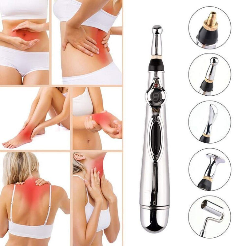 [Australia] - Coriver 5-in-1 Acupuncture Pen,Electronic Meridian Massage Pen Energy Pen,Body Heal Massager Therapy Instrument Pain Relief Massage Tool with 5 Massage Head 