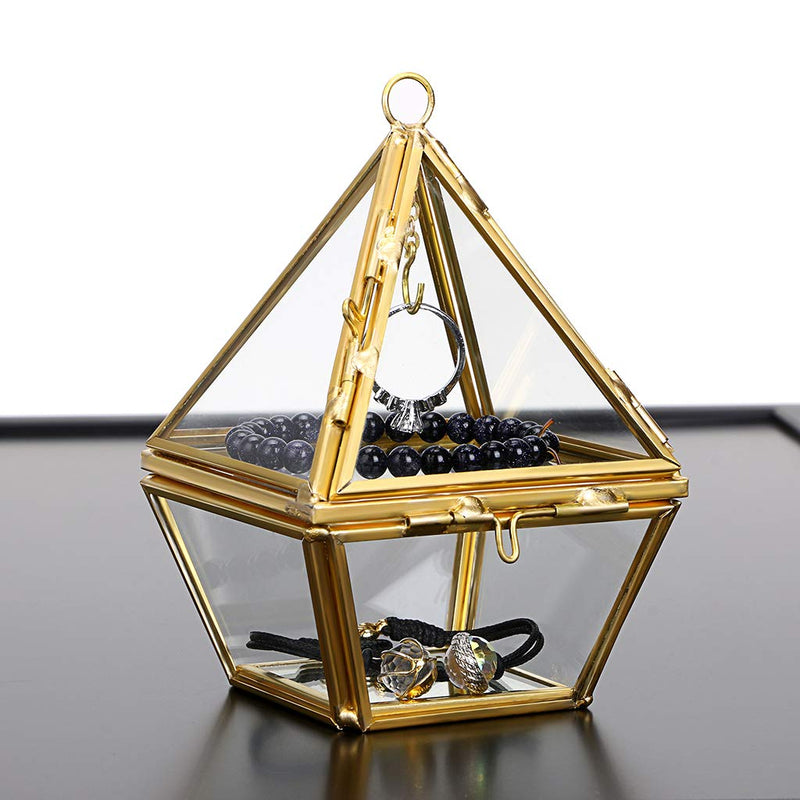 [Australia] - Hipiwe 2-Tier Jewelry Ring Display Holder - Glass Geometric Pyramid Jewelry Ring Organizer Case, Decorative Ring Bearer Gift Box Hanging Prism Ring Stand for Wedding, Proposal, Engagement 