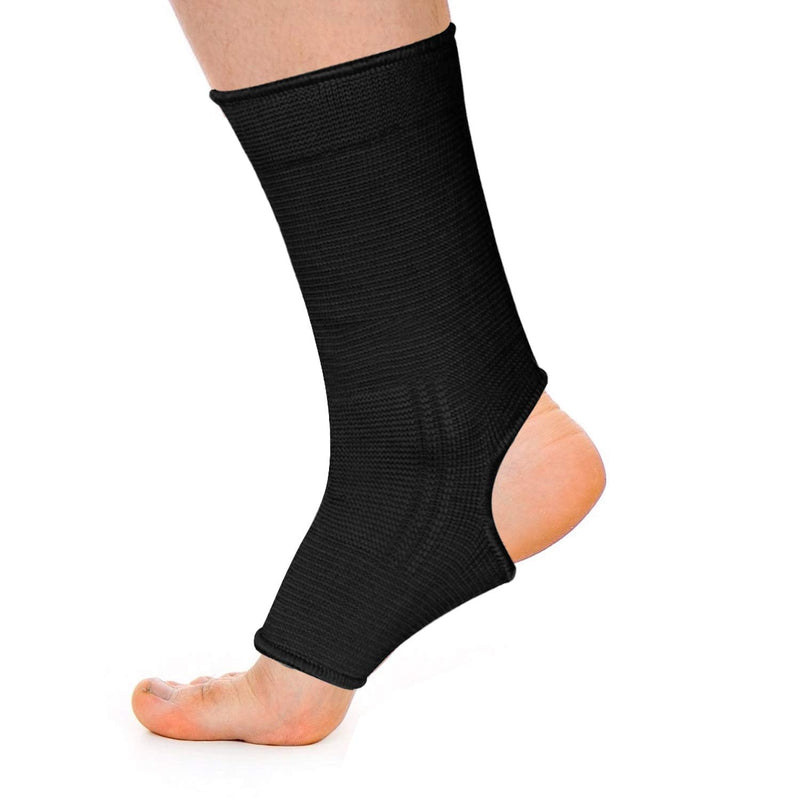 [Australia] - AQF MMA Ankle Support Muay Thai Foot Brace Guard Kick Boxing Sprains Achilles Tendon Pain Relief Protector Elasticated Breathable Compression Sleeve Black M 
