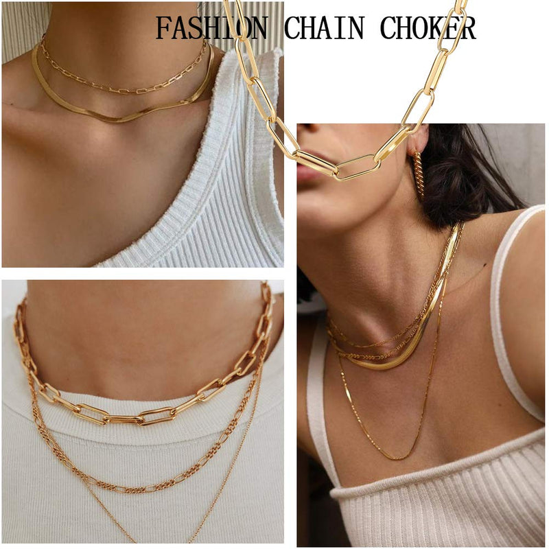 [Australia] - 17 MILE Gold Chain Necklace and Bracelet Sets for Women Girls Dainty Link Paperclip Choker Jewelry 