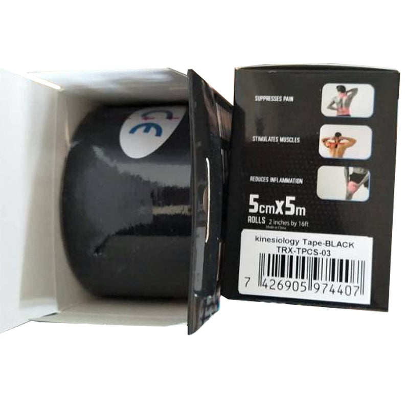 [Australia] - Turoxo Kinesiology Tape 2 in x 16' (One Precut Roll) for Sports and Therapy, Reduces Inflammation, Suppresses Pain, Stimulates Muscles - Black 1 Roll 