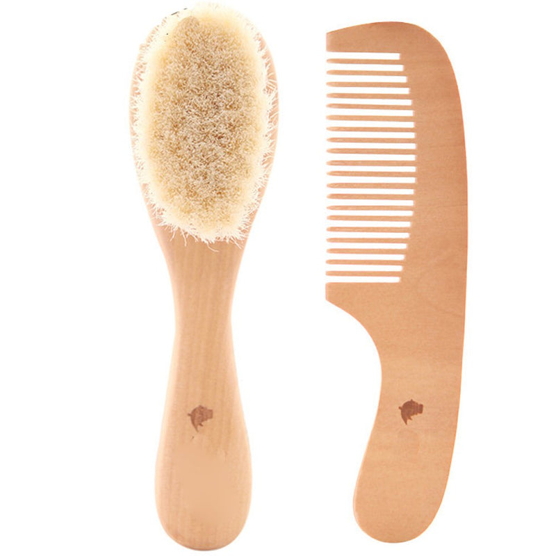 [Australia] - TAMUME Easy Grip Soft Goat Hair Baby Brush and Comb Set, Organic Wooden Brush Massager, Natural Wooden Hair Comb (Brush Set) Brush Set 