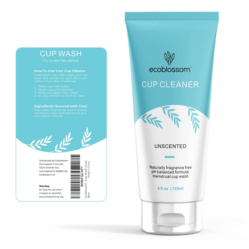 [Australia] - Ecoblossom Menstrual Cup Cleaner - Unscented Foaming Sterilizer Wash for Silicone Period discs - Wipes Clean, Organic Ingredients, Natural, pH-Balanced - 5oz 