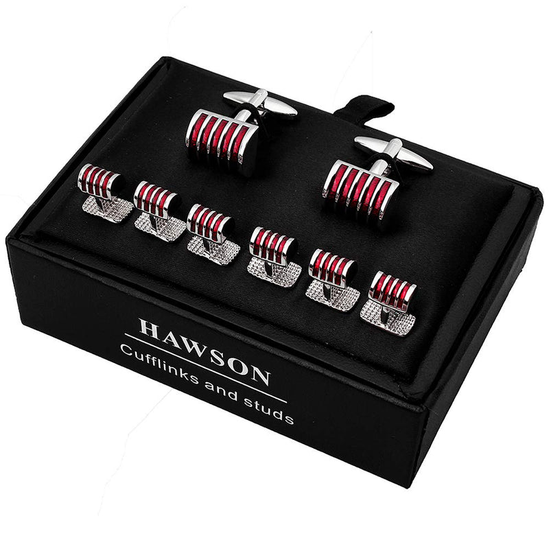 [Australia] - HAWSON Graceful Enamel Tuxedo Cufflinks and Studs Set for Wedding Accessories 2+6 Red 
