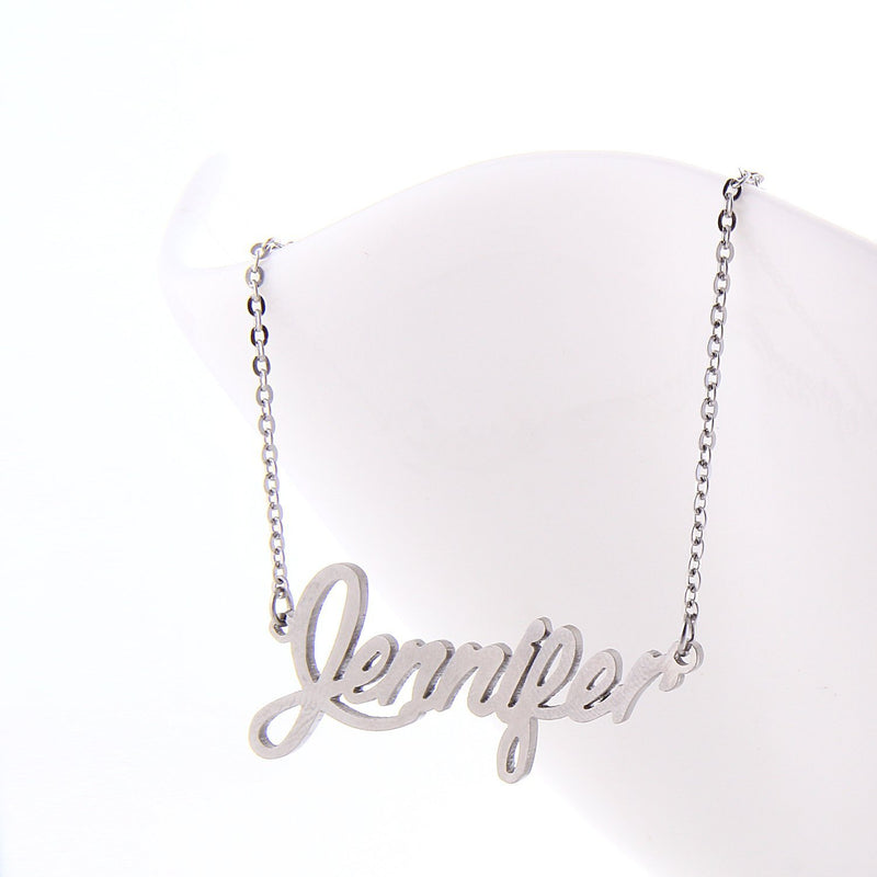 [Australia] - HUAN XUN Custom Name Necklace Personalized Initial Necklaces in Golden Silver Jennifer Silver - No Custom FBA 