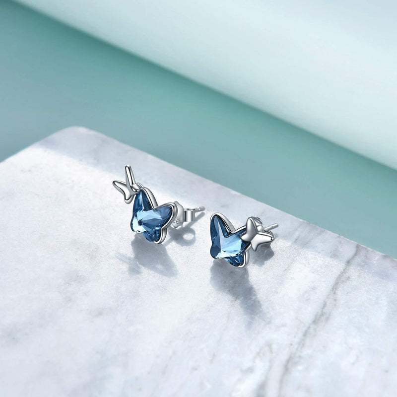 [Australia] - Sterling Silver Butterfly Stud Earrings with Blue Crystals, Butterfly Jewellery Gifts for Women Girls Daughter 