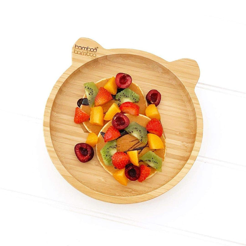 [Australia] - bamboo bamboo ® Baby Plate– Kids and Toddler Suction Cup Bamboo Plate for Babies | Non-Toxic | Cool to The Touch | Ideal for Baby-Led Weaning (Panda, Blue) 