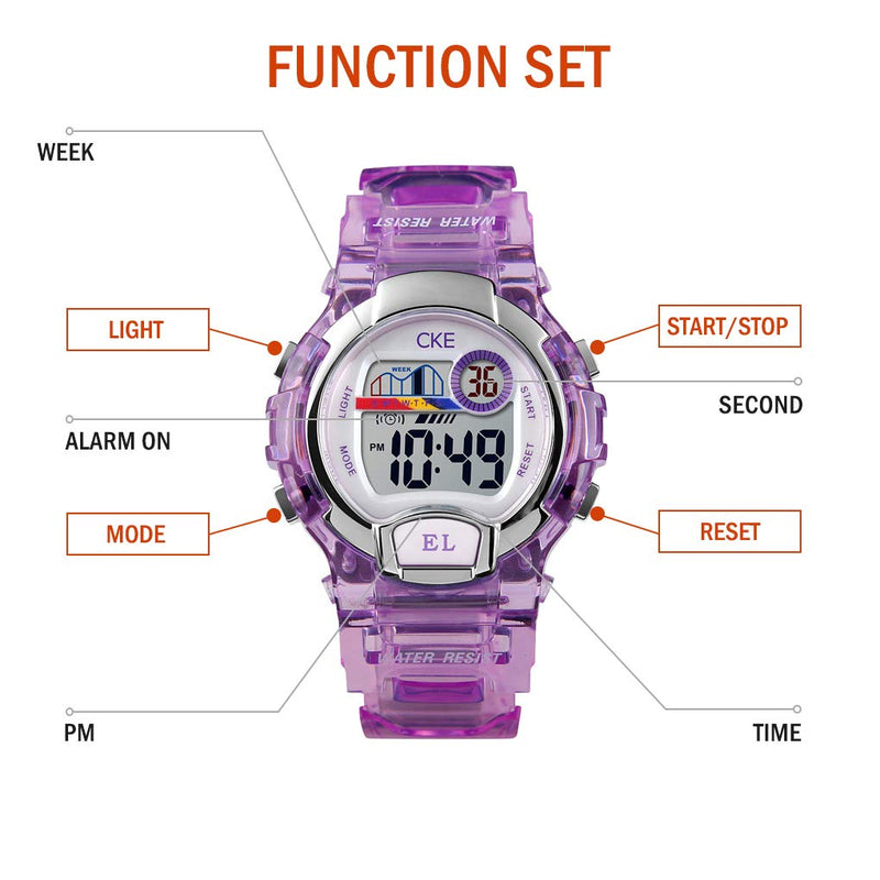 [Australia] - Kids Watch for Boys Girls, Digital Sports Watches for Child with Waterproof Colorful EL Light Stopwatch Alarm Purple 