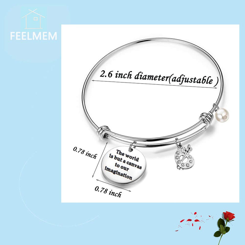 [Australia] - FEELMEM Artist Keychain Painter Gift The World is But A Canvas to Our Imagination Keychain with Paint Palette Charm Paint Jewelry Gift for Artist Bangle Bracelet 