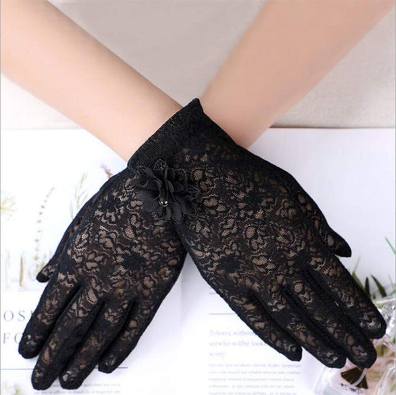 [Australia] - LERTREE 1 Pair Ladies Lace Gloves Womens Mittens for Wedding Opera Evening Party Banquet Dress Black 